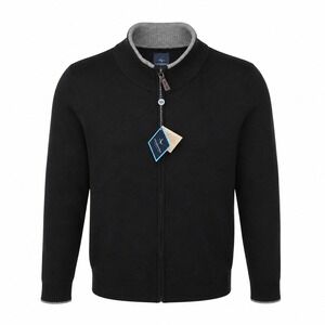 Tailorbyrd Full Zip Cardigan Men M Black Mock Neck Cotton Rayon Knit Sweater